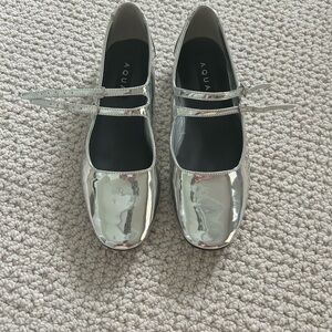 Aqua Silver Mary Jane Flats